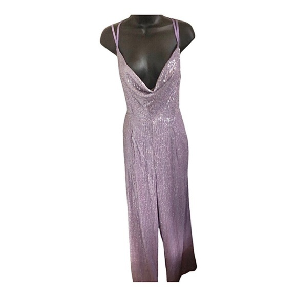 Anthropologie x Ranna Gill lavender sequin cowlneck open back jumpsuit size XS - Picture 12 of 12
